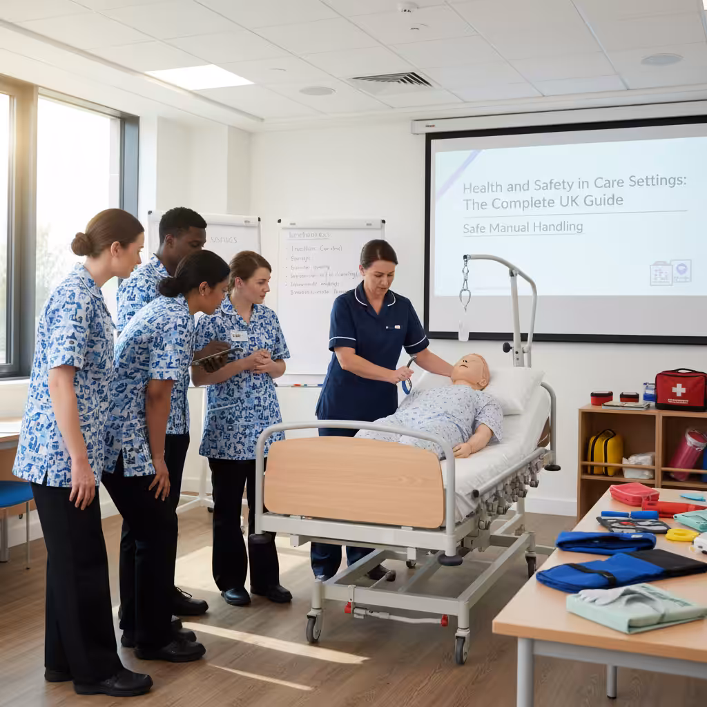 Care staff participate in a health and safety training session.