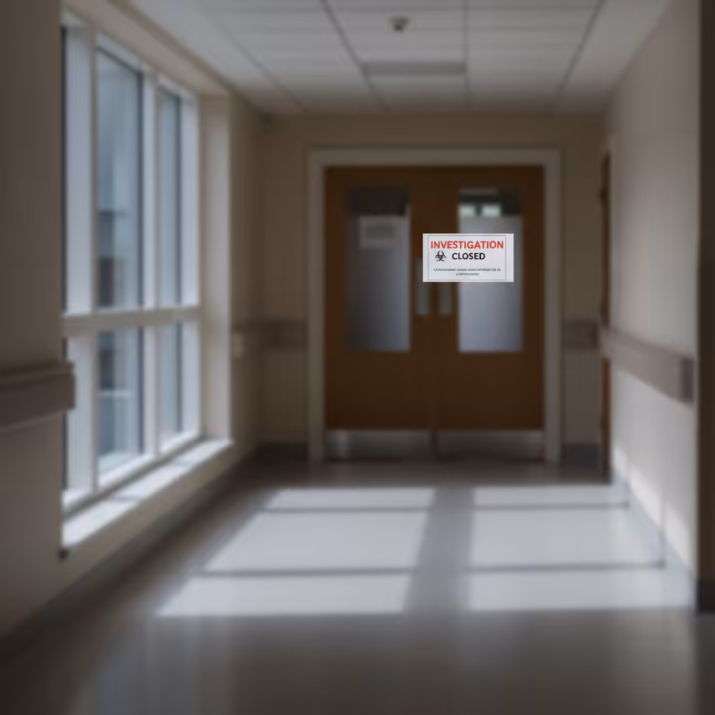 A quiet, empty corridor in a care facility, suggesting the serious consequences of non-compliance with training regulations.